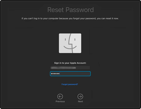 mac use apple account to reset login password
