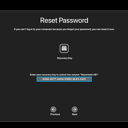 mac use recovery key reset password
