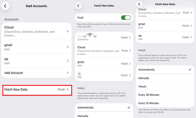 mail fetch new data settings