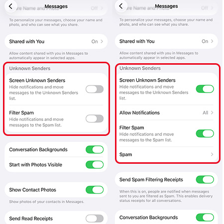 message unknown senders