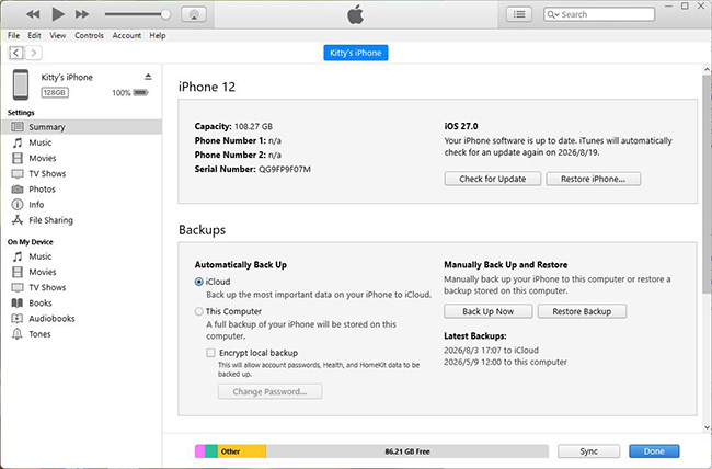 back up iphone on itunes