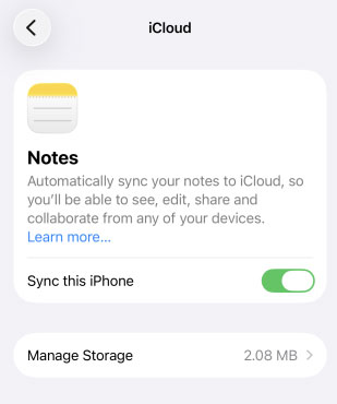 notes app sync this iphone