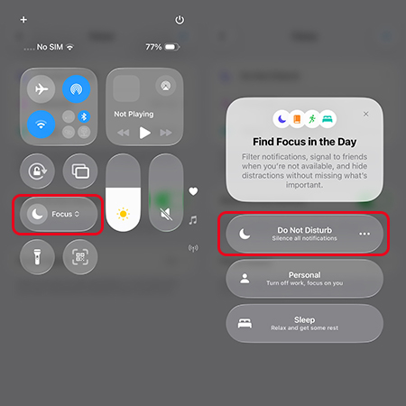 off do not disturb control center