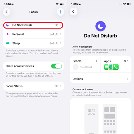 off do not disturb settings