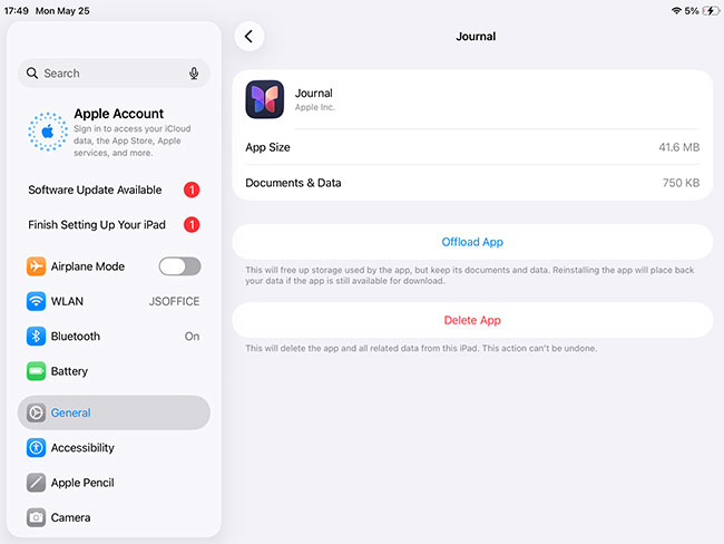 delete apps ipad from settings