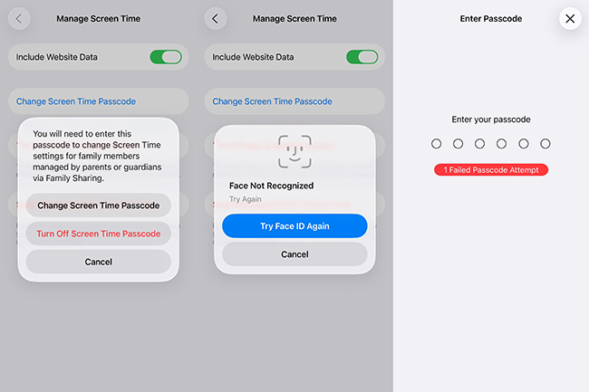 parent turn off screen time passcode