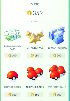 potions in pokemon go shop