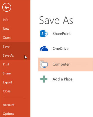 powerpoint save as option