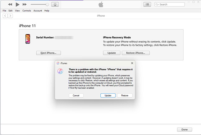 recovery mode update restore iphone