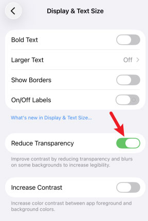 reduce transparency to fix ios 26 laggy