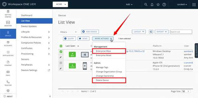 remove airwatch via console