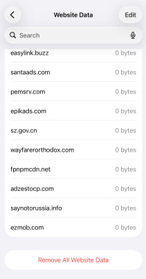 remove all safari website data