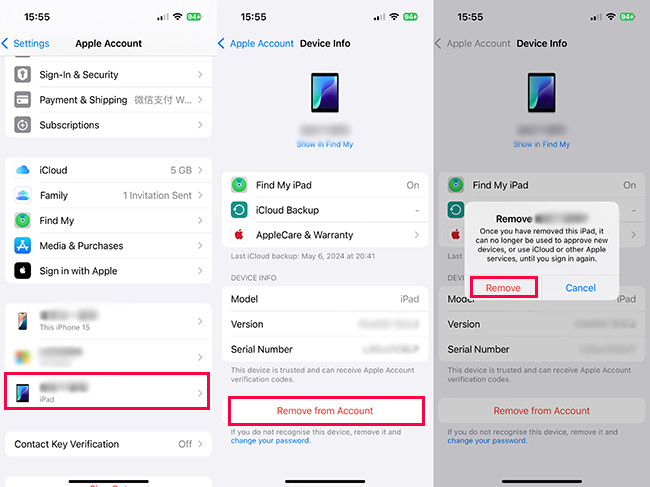 remove from account via settings