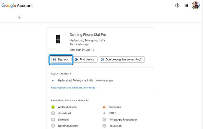 remove google account website