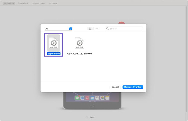 remove profiles button on apple configurator