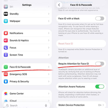 require attention for face id