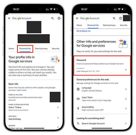 reset gmail password