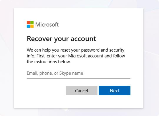 reset outlook password