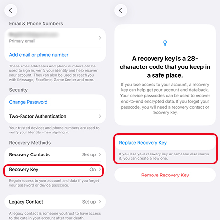 reset recovery key iphone