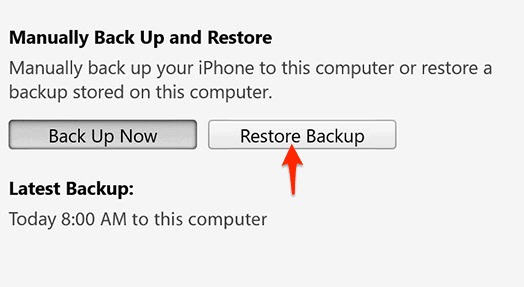 restore backup from itunes