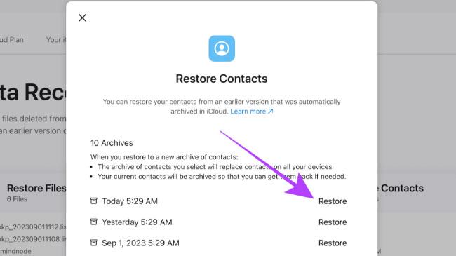 restore contacts from icloud