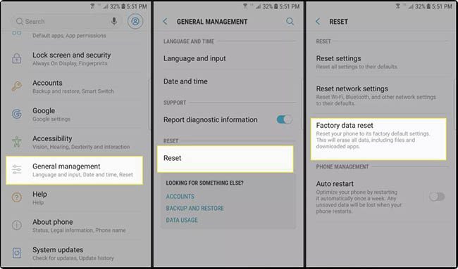 samsung factory reset in settings