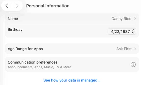 set apple account personal information