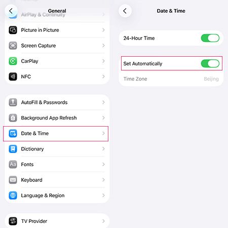 set automatically date and time
