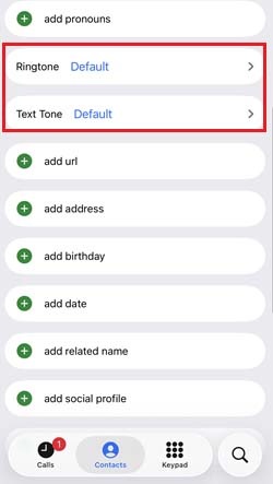 set customize ringtone for one contact