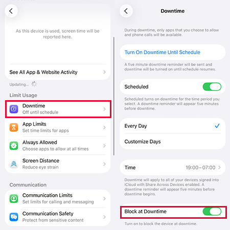 set downtime iphone