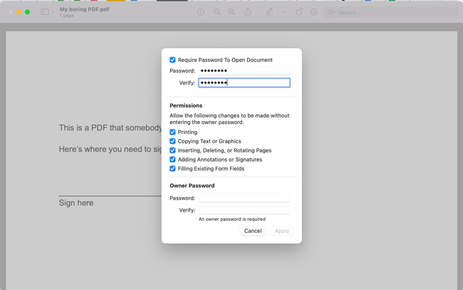 set password on macos