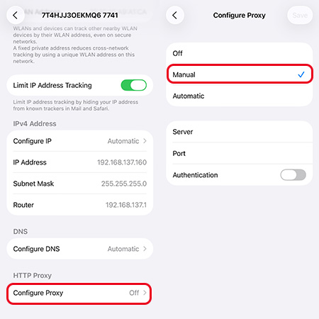 set proxy iphone