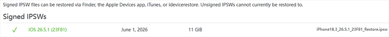 signed ipsw ios 26