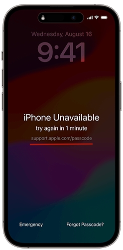 Support apple passcode link showing on the screen