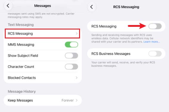 toggle rcs message