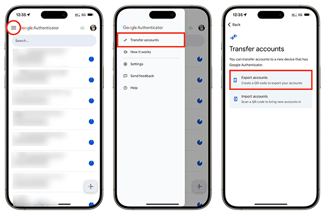 transfer google authenticator