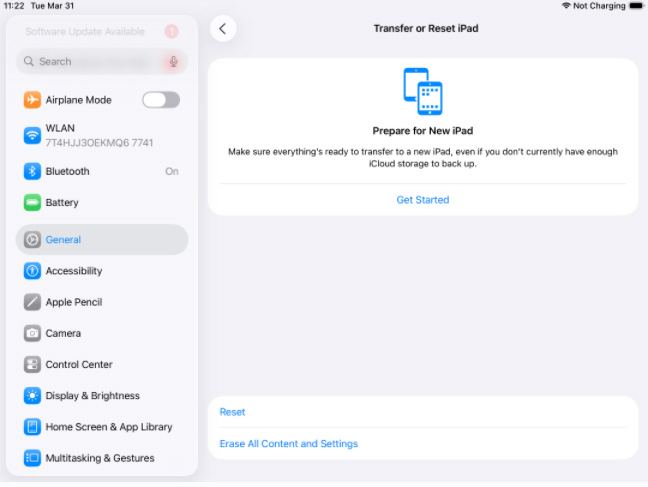 erase all content and settings