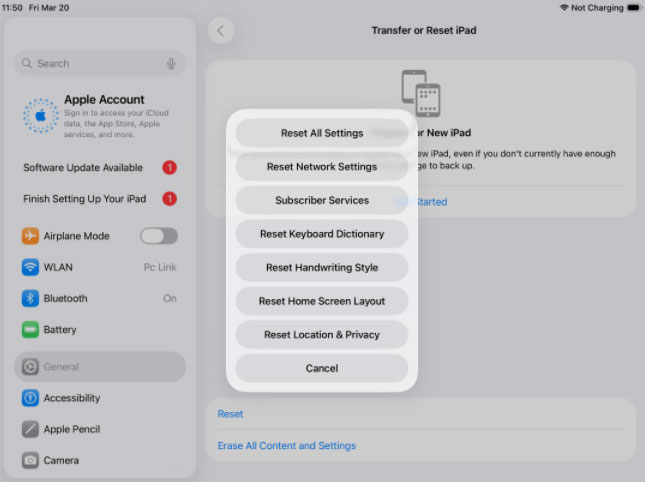 reset all settings on ipad