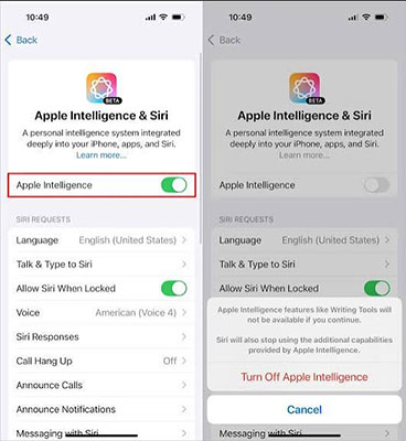 turn off apple intelligence