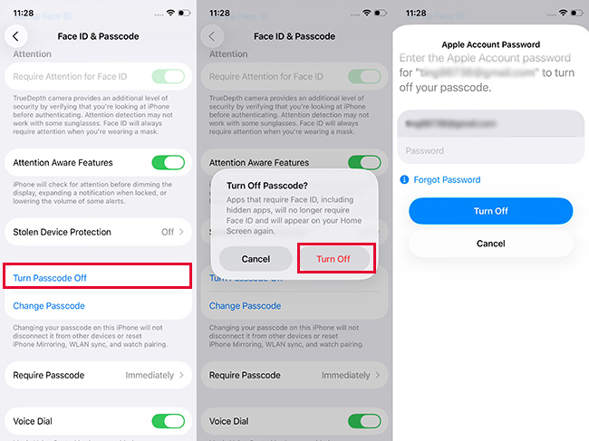 turn off passcode on iphone