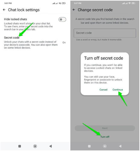 turn off whatsapp secret code