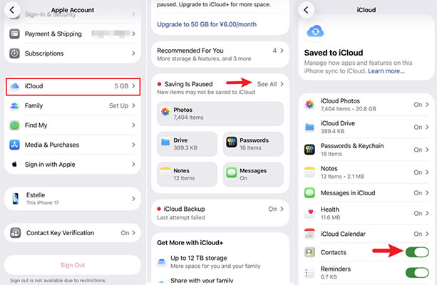 turn on icloud contacts
