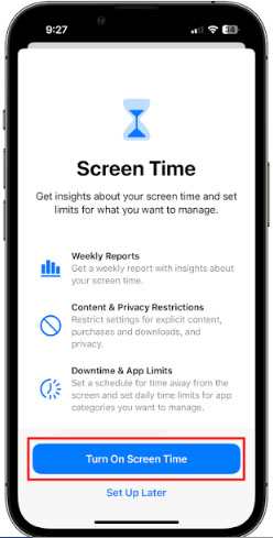 turn on screen time