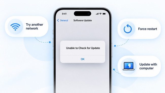 unable to check for update iphone