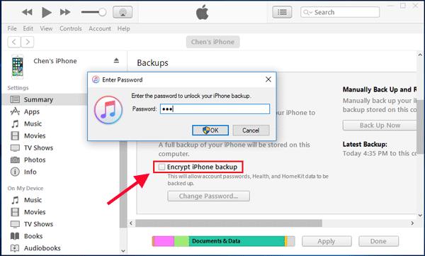 how to uncheck encrypt local backup