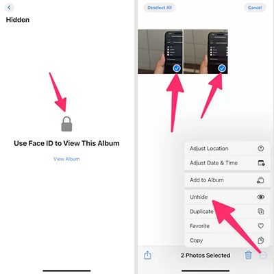 unhide hidden photos