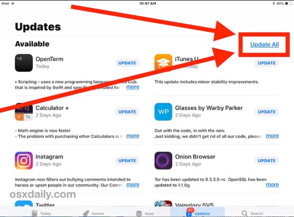 update ipad apps