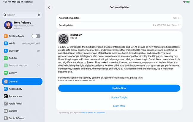 update to ipados 27