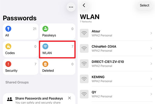 view wifi password in passwords app