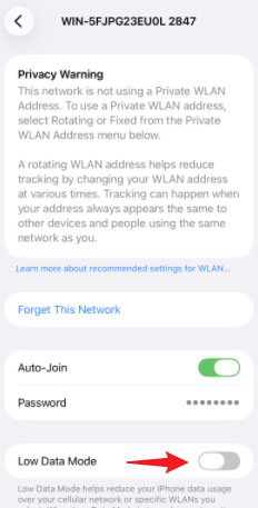 wifi low data mode